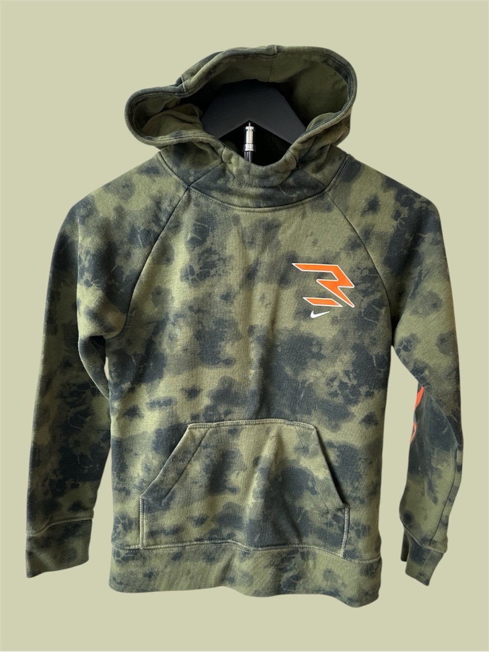 Nike Collab w NFL Russel Wilson Green & Black Tie-Dye Hoodie- Fired Up logo